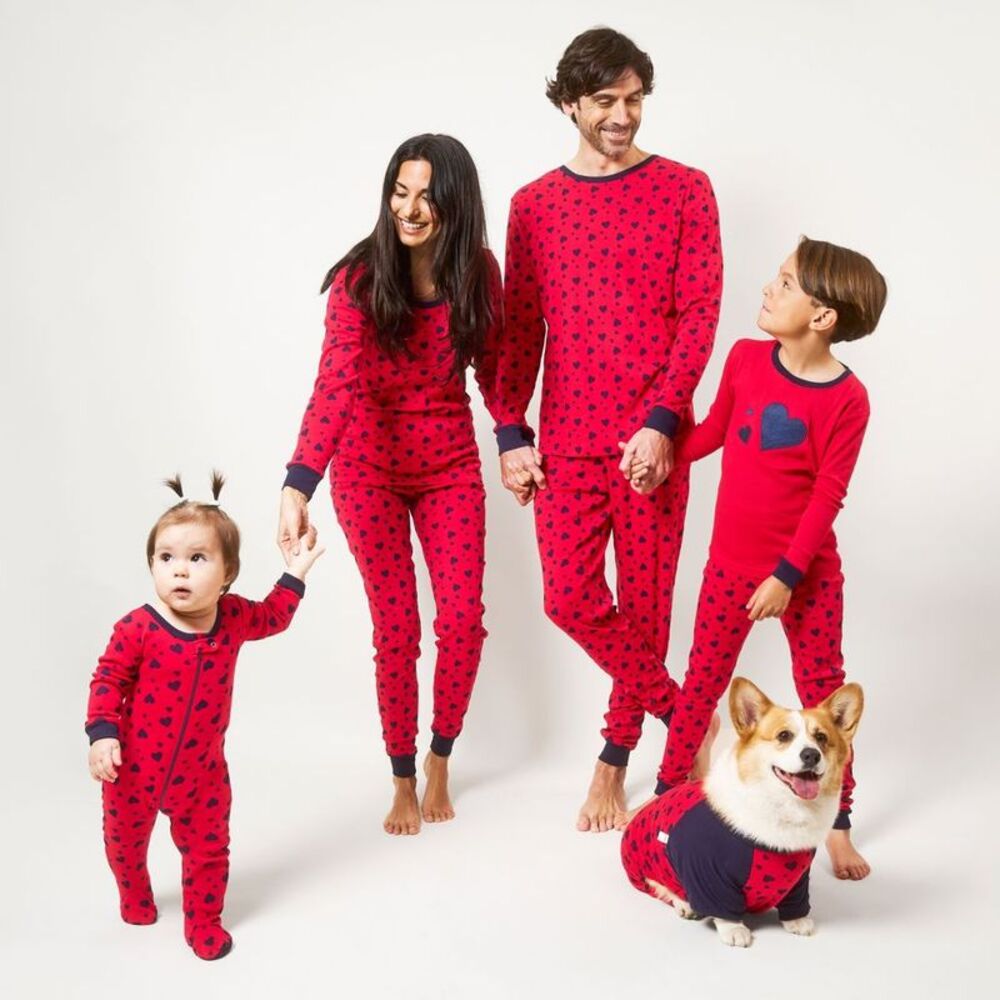 Leveret Mens Two Piece Cotton Pajamas Navy Hearts M